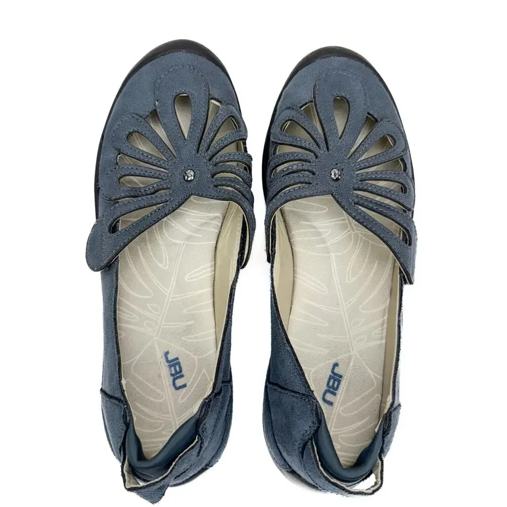 JBU Blue Faux‎ Suede Floral Cut Out Platform Slip-On 8.5 Comfort Athletic Chunky
